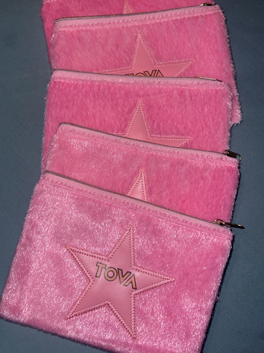 5 Tova Pink Fuzzy Zip Pouch - Star Accent